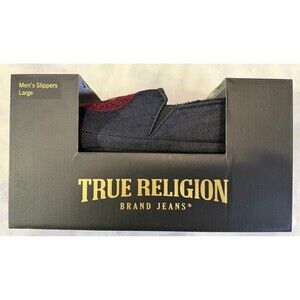 True Religion Men’s Denim Slippers Large (11-12) Blue Red Logo New With Box